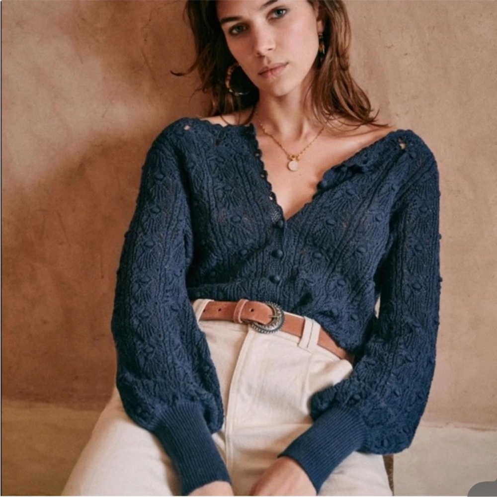 Sezane Navy Blue Cardigan Sweater
